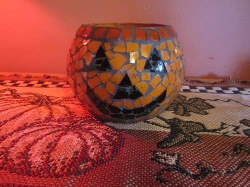 Mosaic jack lantern votive - mosaic, jack-o-lantern