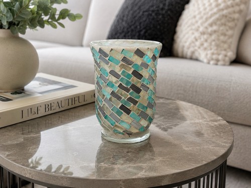 Coral mosaic glass candle - coral,