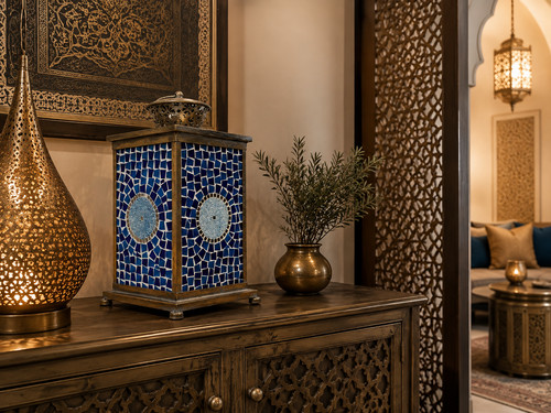 Blue mosaic lantern moroccan - blue,