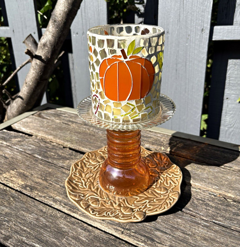 Mosaic glass pumpkin - mosaic, pedestal